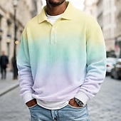 Недорогие Мужское геометрическое поло-Муж. Градиентная рампа Рубашки-поло из вафельной ткани Длинный рукав Футболки поло Лацкан Спортивная одежда На каждый день Школа Одежда для спорта и отдыха На каждый день 3D печать Весна Осень Зима