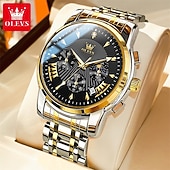 economico Orologi al quarzo-Nuovo orologio da uomo business del marchio olevs con calendario luminoso, fasi lunari, cronometro, orologio al quarzo multifunzionale e alla moda, orologio da polso da uomo casual, resistente