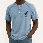 cheap Vintage&amp;Retro-Men's Vintage Washed Tee Henley Top Washed Shirt Short Sleeve Vintage Designer Casual Casual Daily Outdoor Summer Spring All Seasons Light Blue Purple Gray Henley Henley T-Shirt