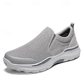 voordelige Slip-On Casual Schoenen-Grijze instapschoenen voor heren, lichtgewicht en ademend gebreid bovenwerk, comfortabele zool met demping, moderne casual stijl voor dagelijks gebruik en reizen.