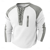  Men's Waffle T-shirt T Shirt Long Sleeve Round Neck Lace Up Neck Fall Fall & Winter Solid Color Color Block Traditional / Vintage Casual Drawstring Home Outdoor Sports & Outdoor Light Blue Black White