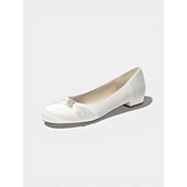 cheap Bride-Women's Ivory Low Heel Comfort Flats, Soft Pleated Classic Bridal Shoes for Senior Brides Church Weddings