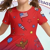 preiswerte 250. Jahrestag USA-Mädchen' 3D Grafik Flagge Kleid Kurzarm 3D-Druck Sommer Frühling Täglich Urlaub Party Niedlich Basic Lässig Kinder 4-12 Jahre Freizeitkleid A Linie Kleid Knielang Normale Passform