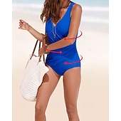 Χαμηλού Κόστους Rash Guards One Pieces-Γυναικεία Πρότυπο Προστατευτικά Ονόματος One Pieces Rash Guards Μαγιό Ολόσωμα κομμάτια Μονόχρωμο Άνοιγμα πίσω Προστασία UV Ελαστικό Αμάνικο Μαγιό Κορμάκι Σέρφινγκ Καταδύσεις Κολύμβηση Καλοκαίρι