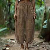 cheap Luxury Bottoms-Women's Trousers Summer Pants Baggy Pants Vacation Fashion Casual Daily Full Length Mid Waist Solid Color Plain Drawstring Pocket Wide Leg Comfort Quick Dry Soft Inelastic Streetwear Beach Holiday