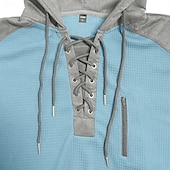 cheap Waffle Knit Tee-Men's Waffle T-shirt T Shirt Waffle Henley Shirt Long Sleeve Hooded Lace Up Neck Fall Solid Color Textured Traditional / Vintage Drawstring Casual Home Outdoor Light Blue Wine Black Top Tee for Men