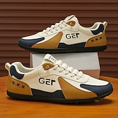 levne Pohodlné šněrovací boty-Pánské černo-béžové golfové tenisky, sportovní a pohodlné, ideální na golfová hřiště a aktivní pobyty