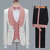 رخيصةأون بدلات الحفلات-ملك الرجال توكسيدو بدلات الحفلات زفاف الشاطئ حفل زفاف ربيعي وردي بلاشيهغ عنابي للربيع والصيف بدلة فتحت الصدر عريضة موضة كاجوال بقع قياس نحيل 3 قطعة مجموعة زر واحد صدر واحد