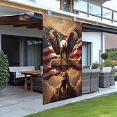 economico Striscioni per Garage e Porte-striscione patriottico per porta, bandiera americana, aquila calva e croce, decorazione religiosa da parete, cartello per portico del 4 luglio