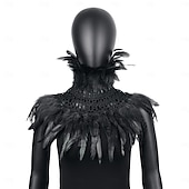 billiga Tillbehör-Karnival 2026 Rio Karnival Samba Tillbehör Kvinnors Tealfjäder Cape Sjalkappa med Svart Spets Choker Brasilien Festival Uppträdande Kostym