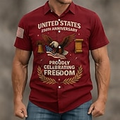 billige Patriotiske 250 Skjorter-Herre 4. juli USAs 250-årsjubileum Ørn FREEDOM Skjorte Skjorte med knapper Kortermet Patriotisk utendørs Ferie Sommer Vår Aftæpning 3D-utskrift krage skjorter Svart Vin Mørkeblå