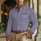 cheap Men's Non Iron Shirts-Men's Shirt Dress Shirt Non Iron Shirt Button Up Shirt Color Block Business Wedding Navy Blue Long Sleeve Turndown All Seasons Clothing Apparel Patchwork