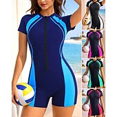 זול רש גארדים One Piece-בגדי ריקוד נשים מגן מפריחה בגד ים בגדי ים טלאים בוילג הגנת UV ייבוש מהיר אלסטי שרוולים קצרים בגדי ים בגד ים גלישה צלילה חוף קיץ
