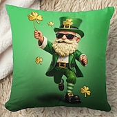 olcso Díszpárnahuzatok-Szent Patrik-napi lóhere manó sör díszpárnahuzat 45x45 cm, vintage retro zöld 3D nyomtatott dekoratív párnahuzat
