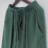 cheap Luxury Bottoms-Women's Trousers Summer Pants Baggy Pants Vacation Fashion Casual Daily Full Length Mid Waist Solid Color Plain Drawstring Pocket Wide Leg Comfort Quick Dry Soft Inelastic Streetwear Beach Holiday