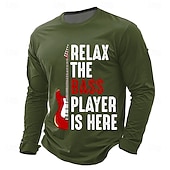  Slapp av, bassisten er her, morsom musiker, rød elektrisk bassgitar, herre marineblå langermet t-skjorte, klær, s m l xl xxl xxxl