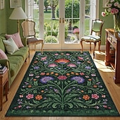 cheap Area Rugs-Area Rug Intricate Vine and Blossom Pattern on Deep Green Elegant Decorative Carpet for Living Room or Foyer