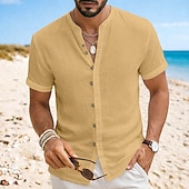 abordables Vacances-Homme Chemise Chemise en lin Chemise d'été Tenue de plage Chemise à col officier Chemise Boutonnée Uni Occasionnel Quotidien Noir Blanche Kaki Gris Manche Courte Col mandarin Été Vêtement Tenue