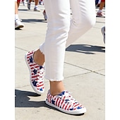  Women's USA Red Blue Lace-up Canvas Shoes – Vintage Patriotic Casual Sneakers for Independence Day, Parades, City Walking, United States Anniversary, Travel & Everyday Outfits