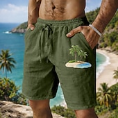 economico Vacanza-Per uomo Shorts Shorts di Lino Pantaloncini Estivi Shorts da Spiaggia Coulisse Elastico in vita Grafico Albero di Cocco Leggero Traspirante Lunghezza al ginocchio Casuale Quotidiano Spiaggia Vacanza