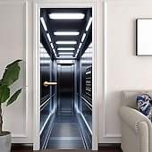 preiswerte Garage- und Türbanner-3D-Aufzugstür-Wandaufkleber, realistische optische Täuschung, selbstklebende, wasserfeste Vinyl-Abdeckung für modernes Homeoffice