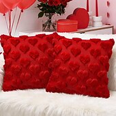 cheap Throw Pillows &amp; Covers-Valentines Day Decorations Pillow Covers - 18x18 inch Set of 2 Heart Shaped Pattern Faux Fur Soft Plush Throw Pillows Case for Indoor Outdoor Sofa Bedroom Living Room Festivals Anniversary Home Decor