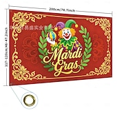 Недорогие Товары для вечеринок-Баннер для фотозоны на вечеринку Марди Гра, большой тканевый фон с фиолетовыми, зелеными и золотыми масками для фотобудки, украшения для стен на парад «Жирный вторник», товары для карнавальной