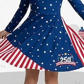  Girls' 3D Graphic Striped Stars Dress Long Sleeve 3D Print Spring Fall Daily Vacation Party Casual Princess Beautiful Kids 4-12 Years Casual Dress A Line Dress Knee-length Regular Fit