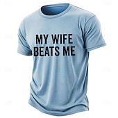  Herren-T-Shirt aus gewaschenem, abgenutztem Baumwollmischgewebe mit lustigem Aufdruck „Meine Frau schlägt mich“, Kurzarm, Rundhalsausschnitt, Größen S, M, L, XL, XXL, XXXL