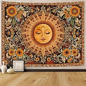 ieftine Tapiserie Pereți-Tapiserie de perete cu soare, agățat, boho ceresc, fluture, stele, flori, cameră de yoga, decor de meditație, artă spirituală zen, poster din material textil pentru sufragerie