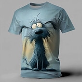  Camiseta masculina de verão com estampa digital 3D de um cachorro de cabelo despenteado e olhos grandes, manga curta e divertida. Disponível nos tamanhos P, M, G, GG, XGG e XXGG.