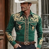 Недорогие мужские западные рубашки-Муж. Огурцы Цветочный принт Цветы Рубашка Западная рубашка Ковбойская рубашка Длинный рукав Винтаж Ретро Повседневные на открытом воздухе Рабочая одежда Весна Осень Отложной