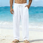 abordables Vacances-Homme Pantalons en Lin Pantalons Pantalon d'été Pantalons Amples Cordon de serrage Taille Élastique Jambe Droite Uni Confort Respirant Longueur complète Quotidien Plage Fête Vacances Mode Bleu Blanche