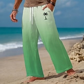 preiswerte Bedruckte Freizeithosen für Herren-Herren Kokospalme Farbverlauf Tropische Pflanzen Hose Freizeithose Baggy-Hosen Mittlere Taille Hawaiianisch Outdoor Urlaub Strandbekleidung Kordelzug Elastischer Kordelzug in der Taille