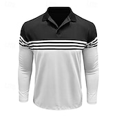 abordables Polo clásico para hombre-Hombre Polo de algodón Camiseta de golf Casual Negocio Cuello polo acanalado Manga Larga Moda Color sólido A Rayas Botones Primavera Primavera &amp; Otoño Ajuste regular Negro Vino Azul Marino Marrón