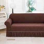voordelige Sofadoek-Sokkenhoes van elastische jacquardstof met rokzoom, geschikt voor L-vormige banken, hoekbeschermer voor woonkamerbanken, antislip, wasbaar en stofwerend. Geschikt voor 1, 2, 3 of 4 zitplaatsen.