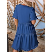 economico Vestito bianco-Per donna Mini Abito Abito a trapezio Abito Estivo Casual Quotidiano Vestibilità comoda Semplice Manica Corta Scollo a V Blu Nero Fucsia Verde Estate Primavera