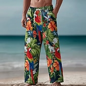 economico Pantaloni casual stampati da uomo-Per uomo Stampa Floreale Fiori tropicali Pappagallo Pantaloni Pantaloni casual Pantaloni Larghi Misura del girovita medio Hawaiano All'aperto Vacanza Abbigliamento mare Coulisse elastica in vita