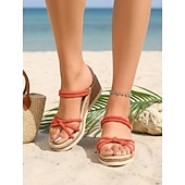 economico Donne-sandali con zeppa color lavanda da donna con cinturini intrecciati: comode scarpe estive per le vacanze, da spiaggia, da resort e per l'abbigliamento casual all'aperto