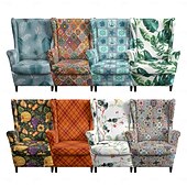 cheap Wingback Chair Cover-Wingback Chair Cover Floral Striped Geometric Printed Polyester Slipcover Full Cover Modern Foldable Fashion Korean Style Chair Protector Seat Cover Armchair Cover