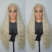cheap Human Hair Lace Front Wigs-Brazilian Hair 100% Virgin Human Hair 13x4 Lace Front Human Hair Wig Curly Water Wave Ash Blonde Wig with Baby Hair Natural Hairline 5x5 Closure Glueless Pre-Plucked For Women