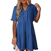 economico Vestito bianco-Per donna Mini Abito Abito a trapezio Abito Estivo Casual Quotidiano Vestibilità comoda Semplice Manica Corta Scollo a V Blu Nero Fucsia Verde Estate Primavera