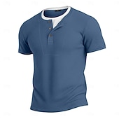 cheap Waffle Knit Tee-Men's Waffle Henley Shirt Tee Cotton Blend T-Shirt Short Sleeve Crew Neck Henley Summer Spring All Seasons Color Block Plain Textured Fashion Designer Casual Color Block Buttons Fake two piece Casual