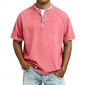 Χαμηλού Κόστους βασικά μπλουζάκια-Ανδρικά Μπλουζάκι Πουκάμισο Henley Πουκάμισο 100% Cotton Acid Wash Μπλουζάκι μπλουζάκι Κοντομάνικο Σκέτο Βίντατζ Κομψό στυλ street Καθημερινό Πλυμένο Μανίκια Ρεγκλάν Όρθιος Γιακάς Χένλι Causal