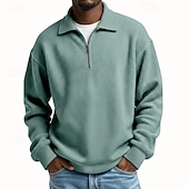 levne Základní mikiny_-Pánské Mikina Waffle mikina Svetr Čtvrtletní mikina na zip Šedá Stojáček Bez vzoru Klokaní kapsa S texturou Ležérní Denní Sporty a outdoor Šik ven Chladný Sportovní oblečení Jaro &amp; podzim Oblečení