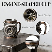 お買い得  マグカップ＆カップ-エンジンコーヒーマグ、スチームパンクターボエンジンコーヒーマグ、レトロなターボチャージャーデザイン断熱ステンレススチールカップ（ハンドル付き）、10オンスノベルティメカニカルカップ、車愛好家やメカニック愛好家へのギフト