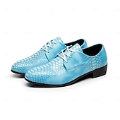 voordelige Derby Schoenen-Blauwe herenschoenen met krokodillenprint, vetersluiting, bovenkant van imitatieleer, modieuze luxe stijl, geschikt voor stijlvolle mannen bij feestjes en speciale gelegenheden.