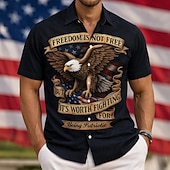  Hombre 4 de julio, 250 aniversario de Estados Unidos Águila FREEDOM Camisa Abotonar la camisa Manga Corta Patriótico Exterior Festivos Verano Primavera Cuello Vuelto Impresión 3D camisas con cuello