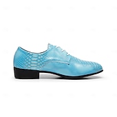 voordelige Derby Schoenen-Blauwe herenschoenen met krokodillenprint, vetersluiting, bovenkant van imitatieleer, modieuze luxe stijl, geschikt voor stijlvolle mannen bij feestjes en speciale gelegenheden.