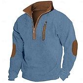  Herre T skjorte Vaffelstrikket T-skjorte T-skjorte Langermet skjorte Langermet Høyhalset Quarter Zip Vår & Vinter Høst vinter Fargeblokk Mote Designer Grunnleggende Lapper Glidelås Avslappet